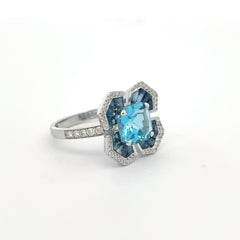 Blue Topaz and Sapphire Cocktail Ring
