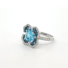 Blue Topaz and Sapphire Cocktail Ring