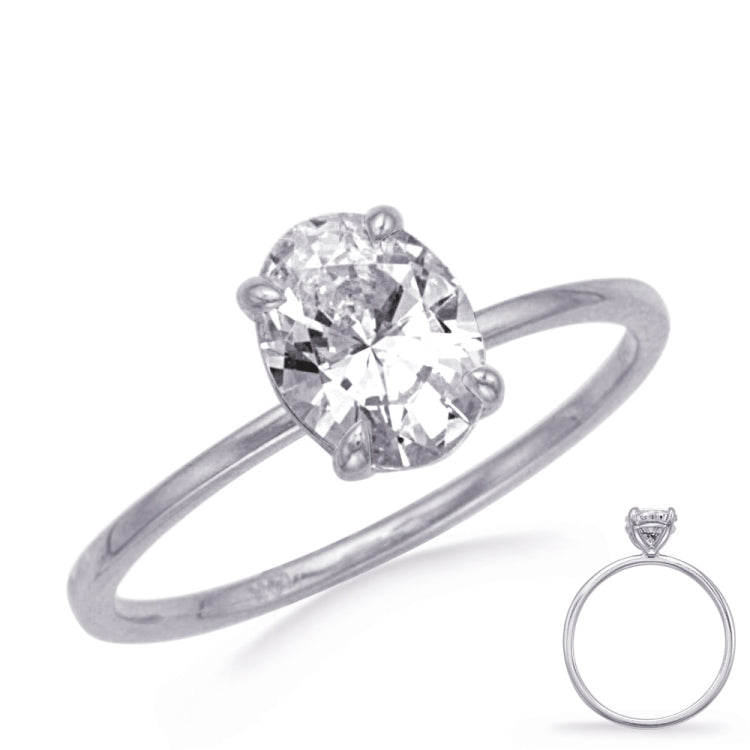 White Gold Engagement Ring 9x7mm oval
