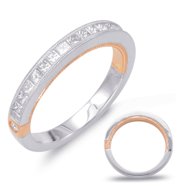 14 KT Princess Shape Rose & White Gold Matching Band
