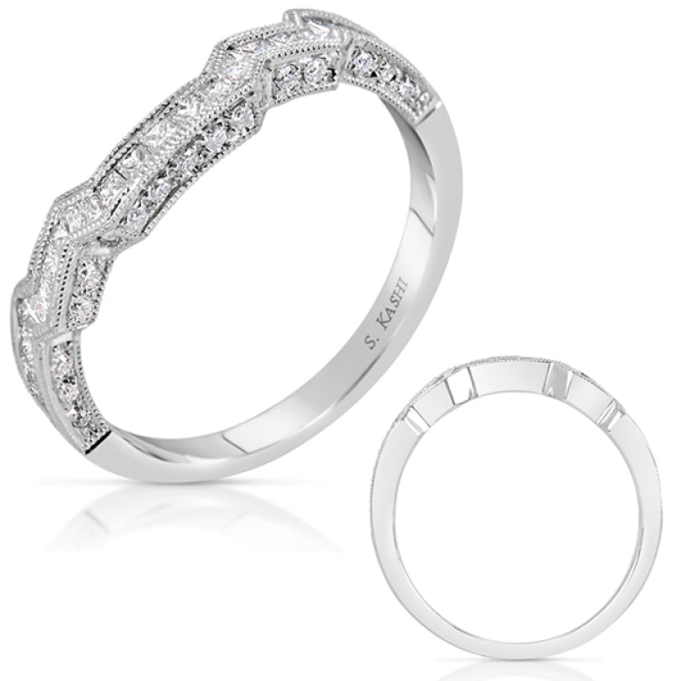 14 KT Princess Shape White Gold Wedding Band