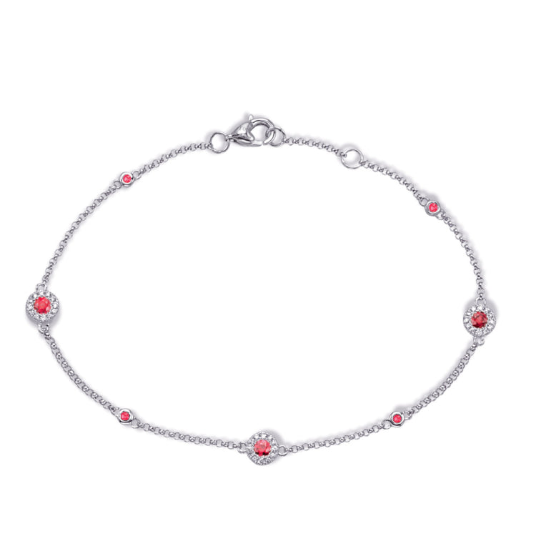 14 KT Rounds Shape White Gold Ruby & Diamond Bracelet