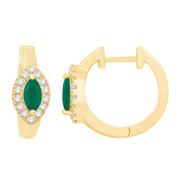 14 KT Emerald Shape Yellow Gold Diamond & Emerald Earring