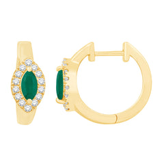 14 KT Emerald Shape Yellow Gold Diamond & Emerald Earring