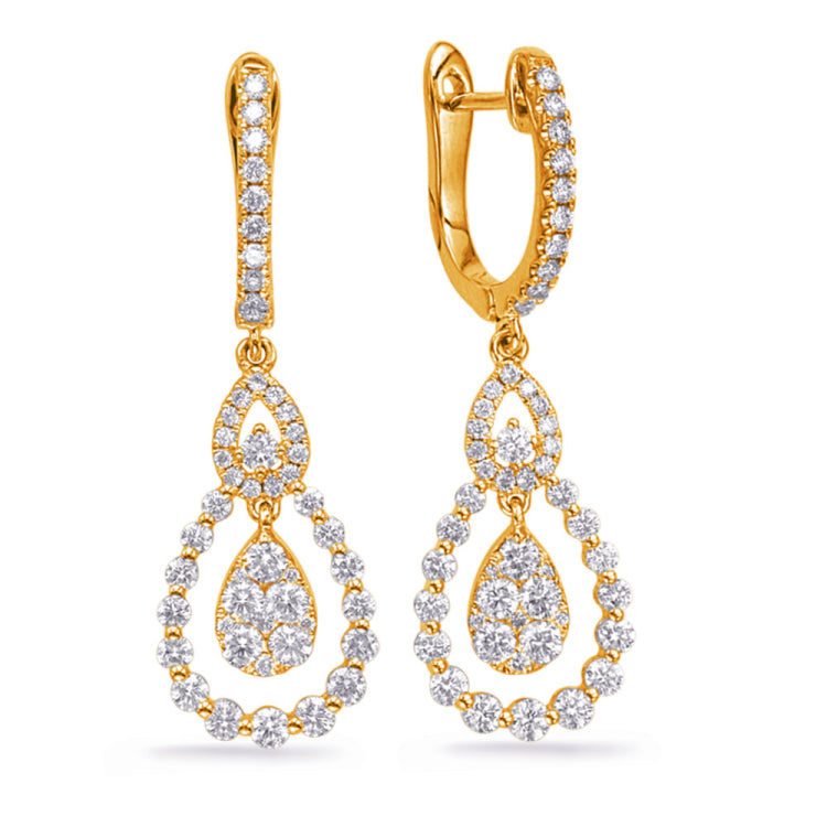 14 KT Rounds Shape Yellow Gold Diamond Fashion Earring
