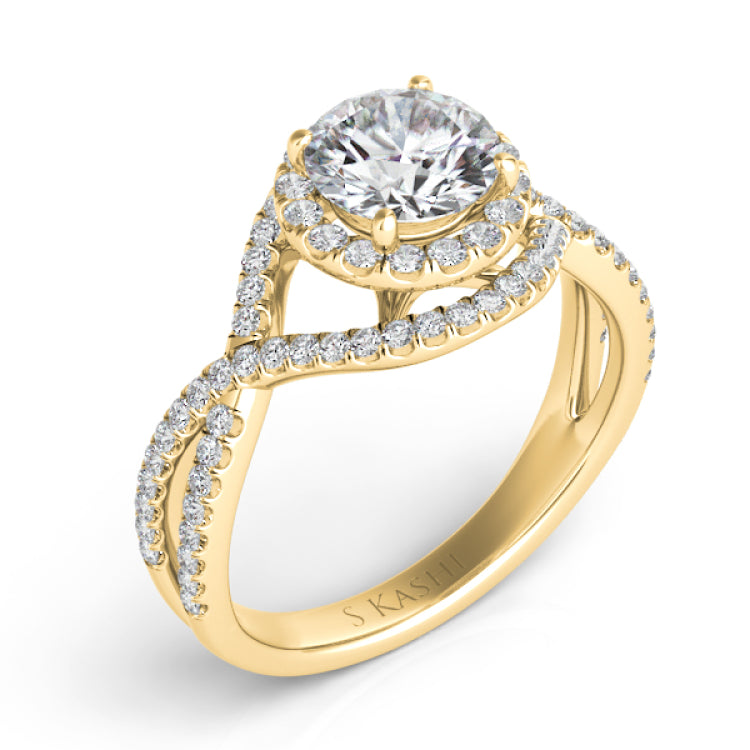 14 KT Rounds Shape Yellow Gold Halo Engagement Ring