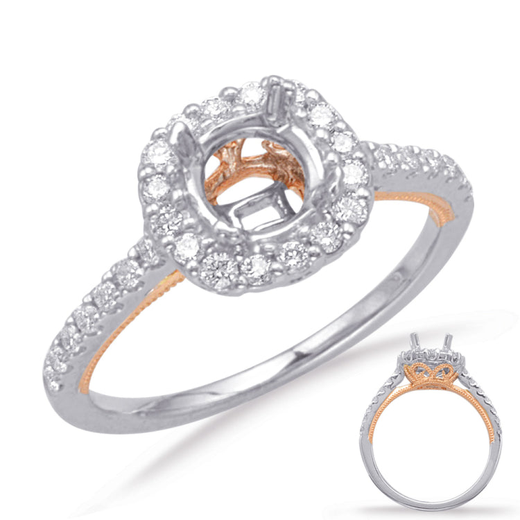 14 KT Rounds Shape Rose & White Gold Halo Engagement Ring