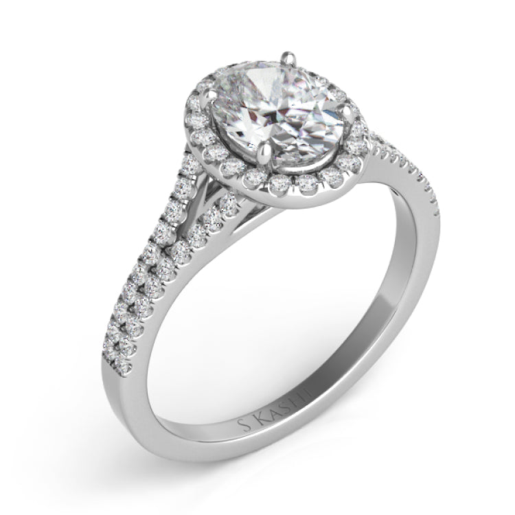 14 KT Rounds Shape White Gold Halo Engagement Ring
