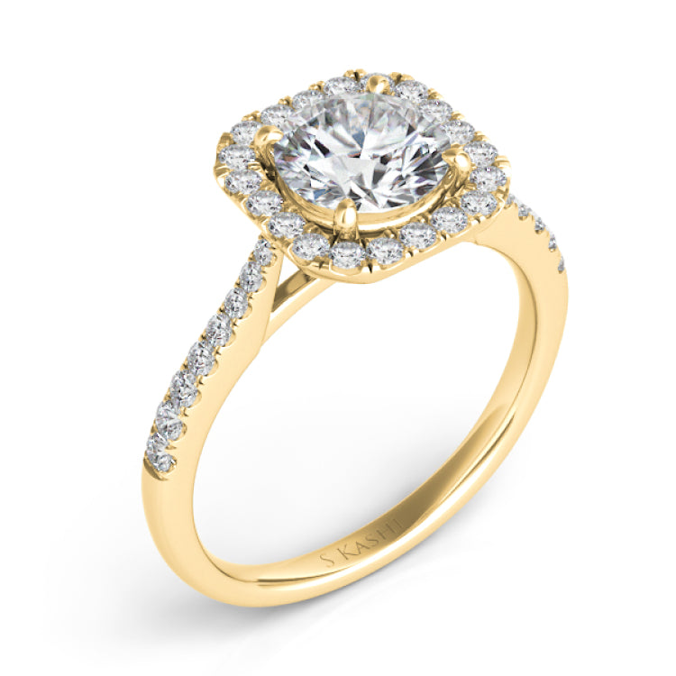 14 KT Rounds Shape Yellow Gold Halo Engagement Ring