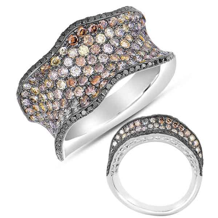 14 KT Black Diamonds Shape White Gold Fashion Ring