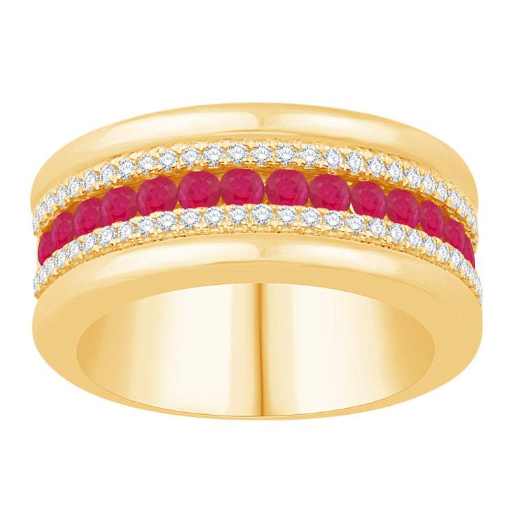 14 KT Rounds Shape Yellow Gold Ruby & Diamond Ring