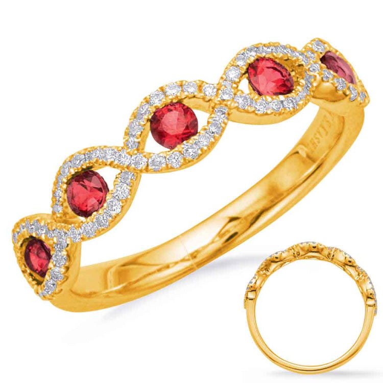 14 KT Rounds Shape Yellow Gold Ruby & Diamond Ring
