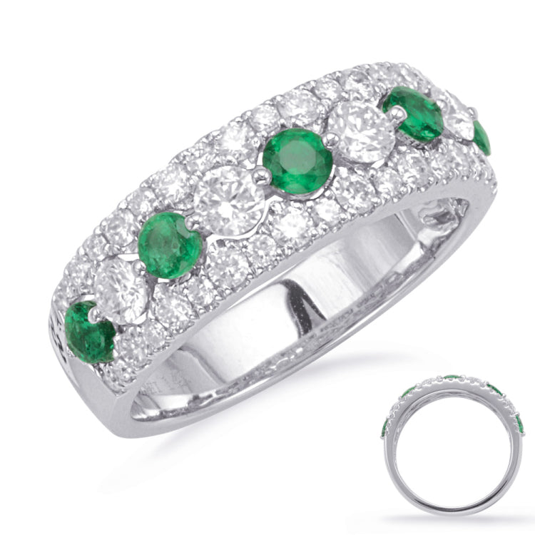 14 KT Emerald Shape White Gold Emerald & Diamond Ring