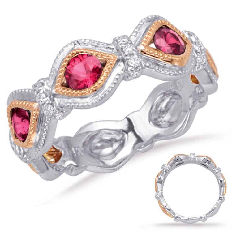 14 KT Rounds Shape Rose & White Gold Ruby & Diamond Ring