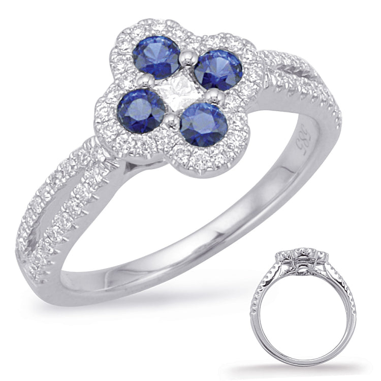 14 KT Princess Shape White Gold Sapphire & Diamond Ring