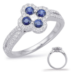 14 KT Princess Shape White Gold Sapphire & Diamond Ring