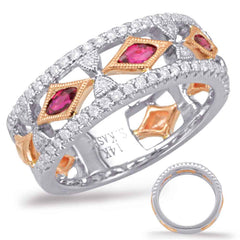 14 KT Rounds Shape Rose & White Gold Ruby & Diamond Ring