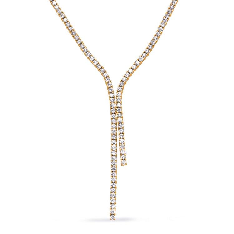 14 KT Rounds Shape Yellow Gold Four Prong Tennis Lariat