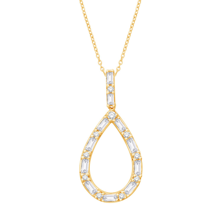14 KT Baguette Shape Yellow Gold Diamond Pendant