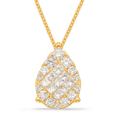 14 KT Princess Shape Yellow Gold Diamond Pendant